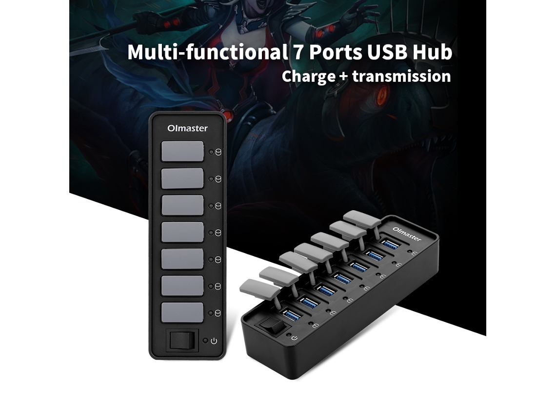 Oimaster Hub Usb3.0 Com 7 Portas 5gbps Alta Velocidade Carregamento Rápido Plug And Play Grande Compatibilidade