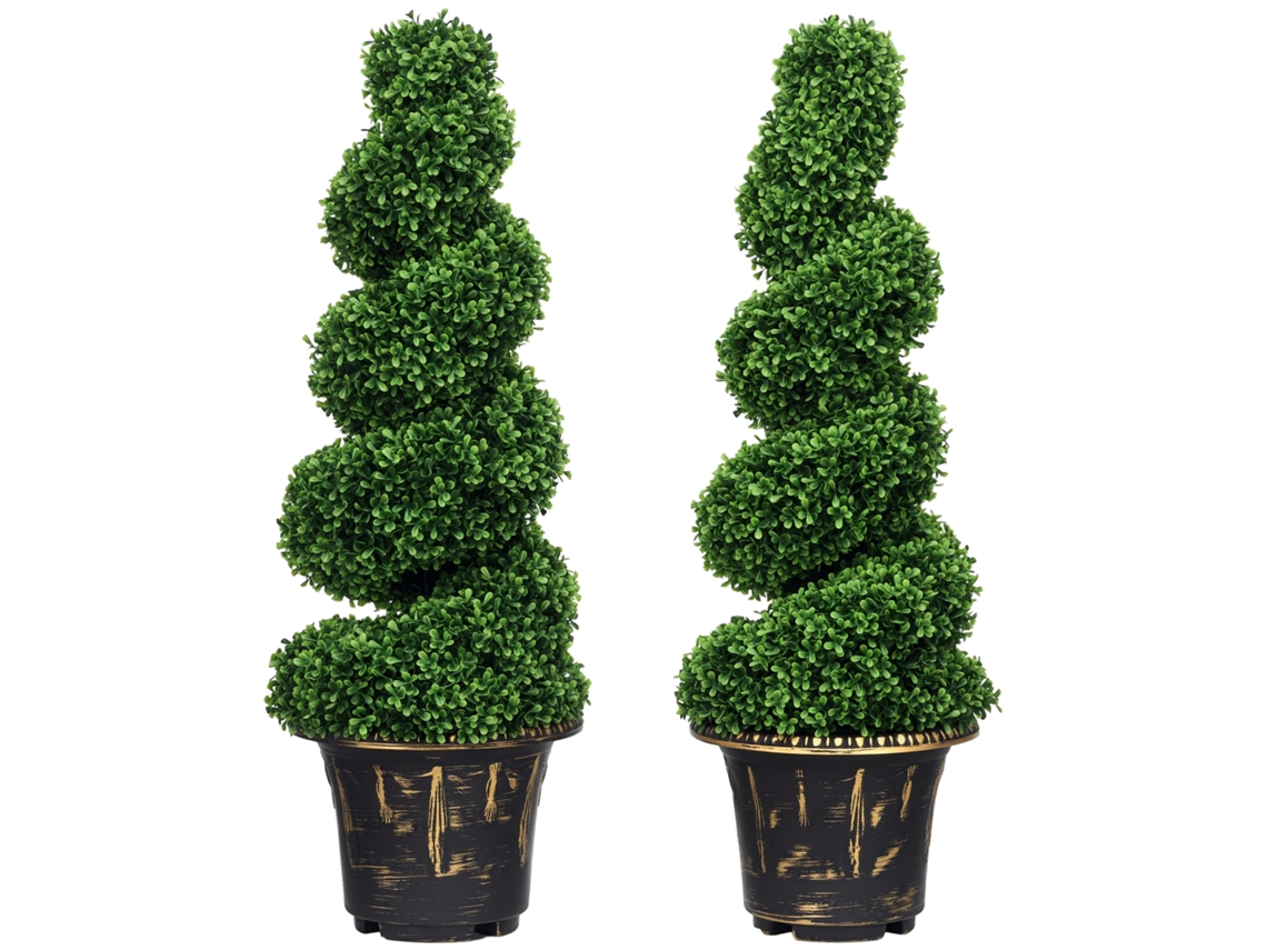 Buxo espiral conjunto 2 plantas artificiais vaso 90cm verde