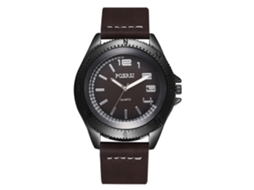 Reloj De Cuarzo Para Hombre Con Correa De Cuero Pu Estilo Casual De Negocios Dial Grande Redondo Marrón Oscuro