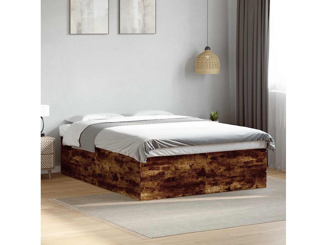 Vidaxl Estrutura de Cama 150x200 Cm Derivados Madeira Carvalho Fumado