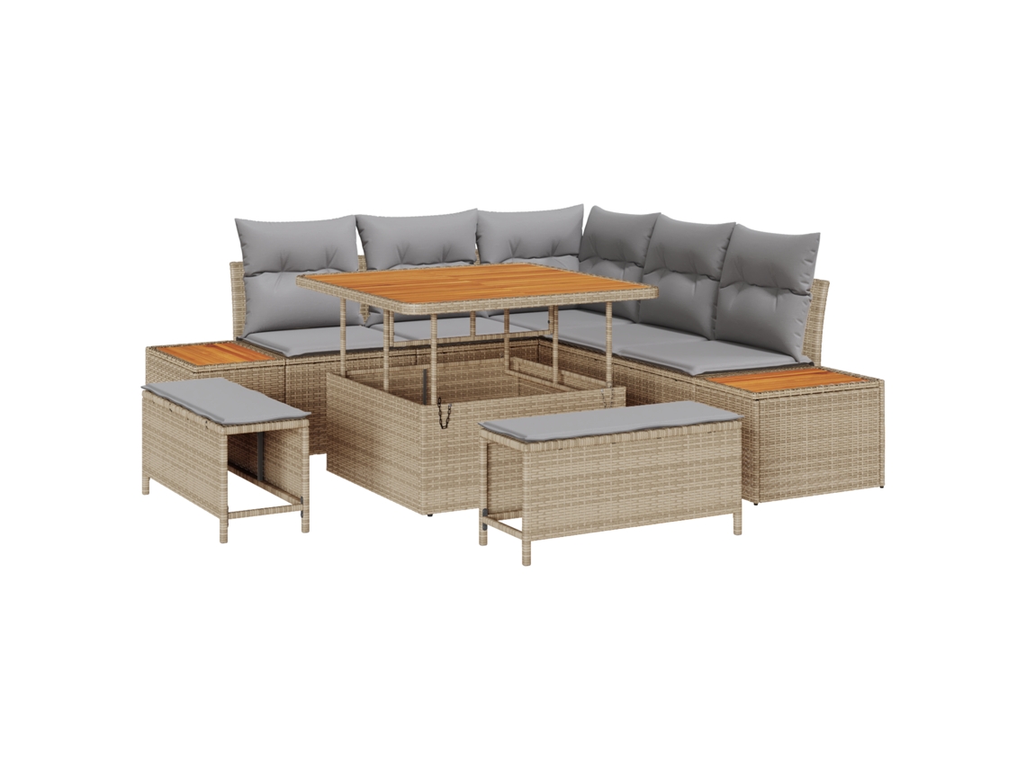 Conjunto 8 Conjunto De Sofá De Jardim Vidaxl Bege Vime Pe (100 X 100 X 71 Cm)