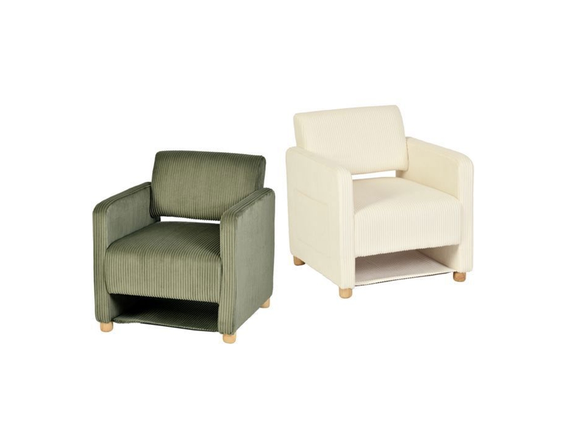 Conjunto de 2 Poltronas de Descanso 1 Lugar com Embalagem em Veludo Corduroy Verde e Bege Karia MEUBLES COSY