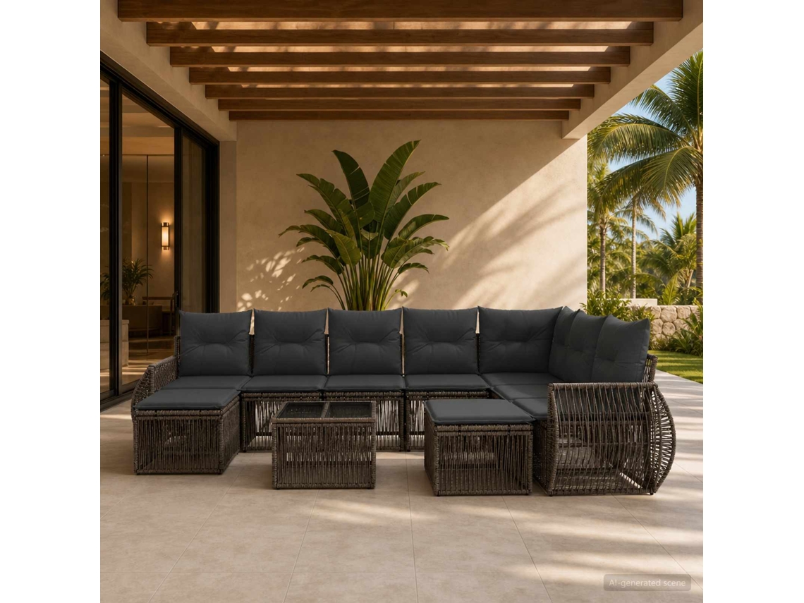 Vidaxl Conjunto De Sofá De Jardim 10 Unid. Cinzento Vime Pe