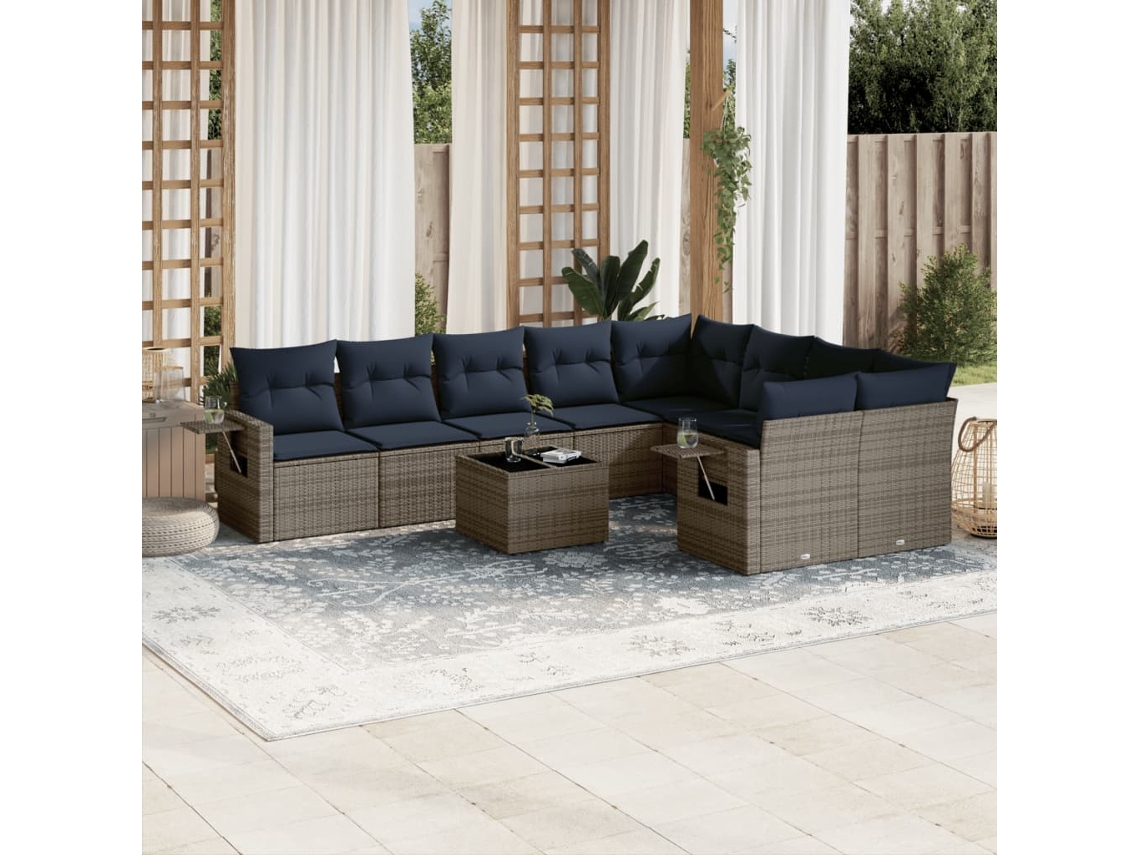 Vidaxl Conjunto De Sofá De Jardim Com 10 Peças E Almofadas Em Rattan Sintético Cinza