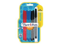 Esferográficas PAPER MATE Inkjoy 100, Ponta Média de 1 mm, Corpo Preto Transparente, Tinta Preta, Pack 8 Unidades