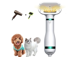 Secador De Cabelo Para Cães 2 Em 1 Com Escova, Remoção De Pelo Com Um Clique, Temperatura Ajustável