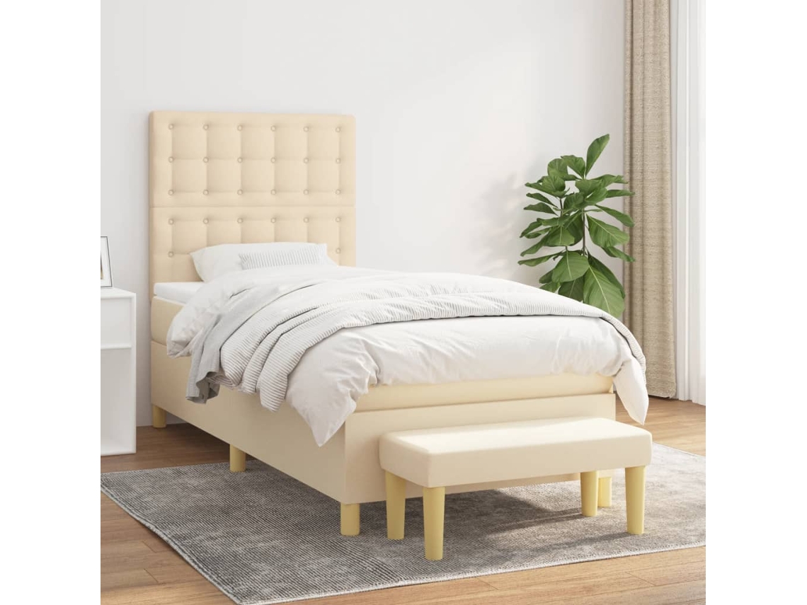 Vidaxl Cama Com Molas/colchão 90x190 Cm Tecido Cor Creme