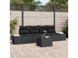 Vidaxl Conjunto De Sofá De Jardim 5 Unid. Preto Vime Pe