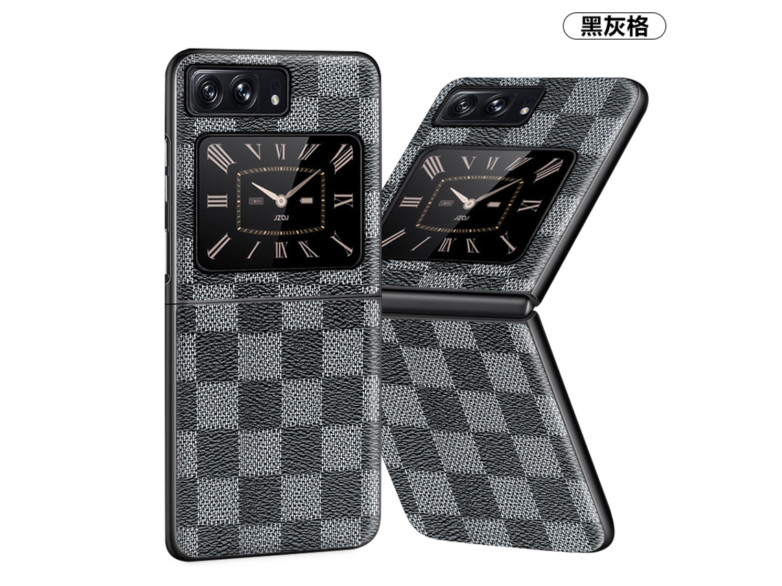 Capa De Celular Em Couro Anti-impressão Digitalconjunto De Duas Peças Xadrez Preto E Cinza - Moto Razr 50/razr 2024