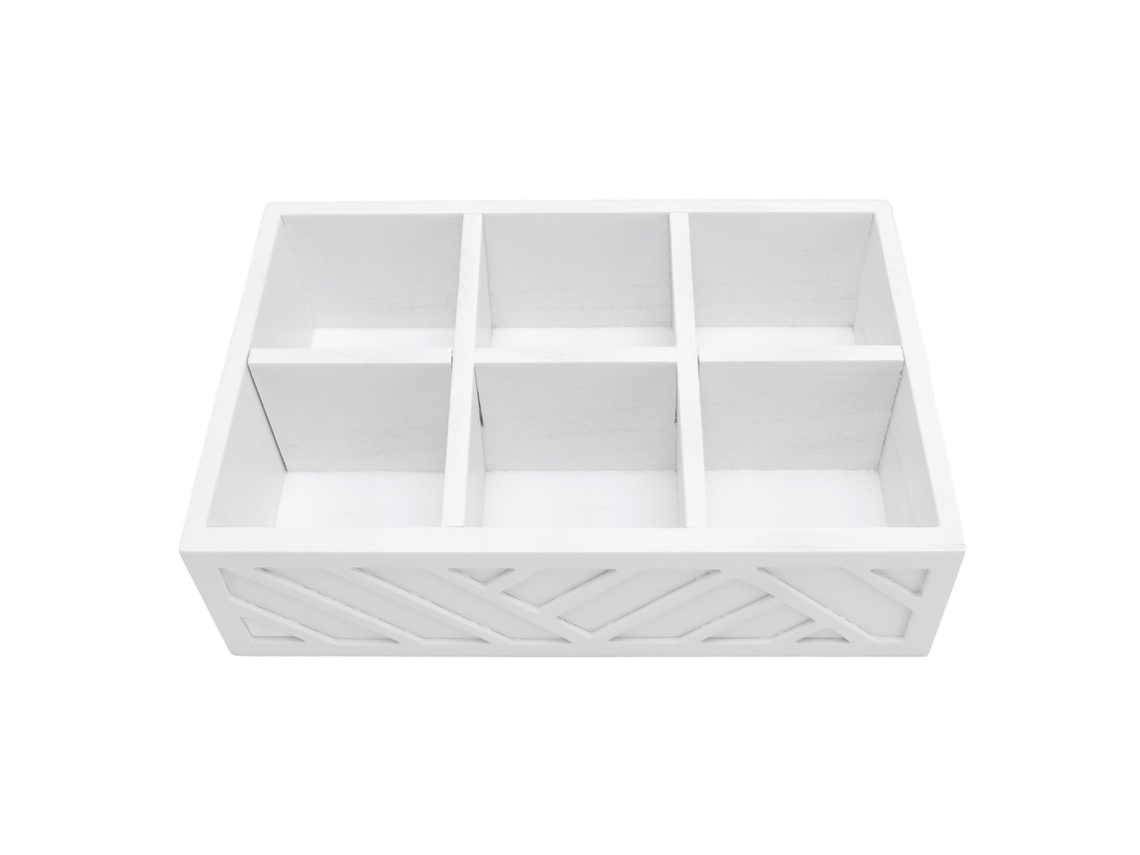 Organizador de Bar de Café em madeira, 6 compartimentos para cápsulas, xaropes e condimentos, 30x20,5x8,5cm, branco | S/MARCA