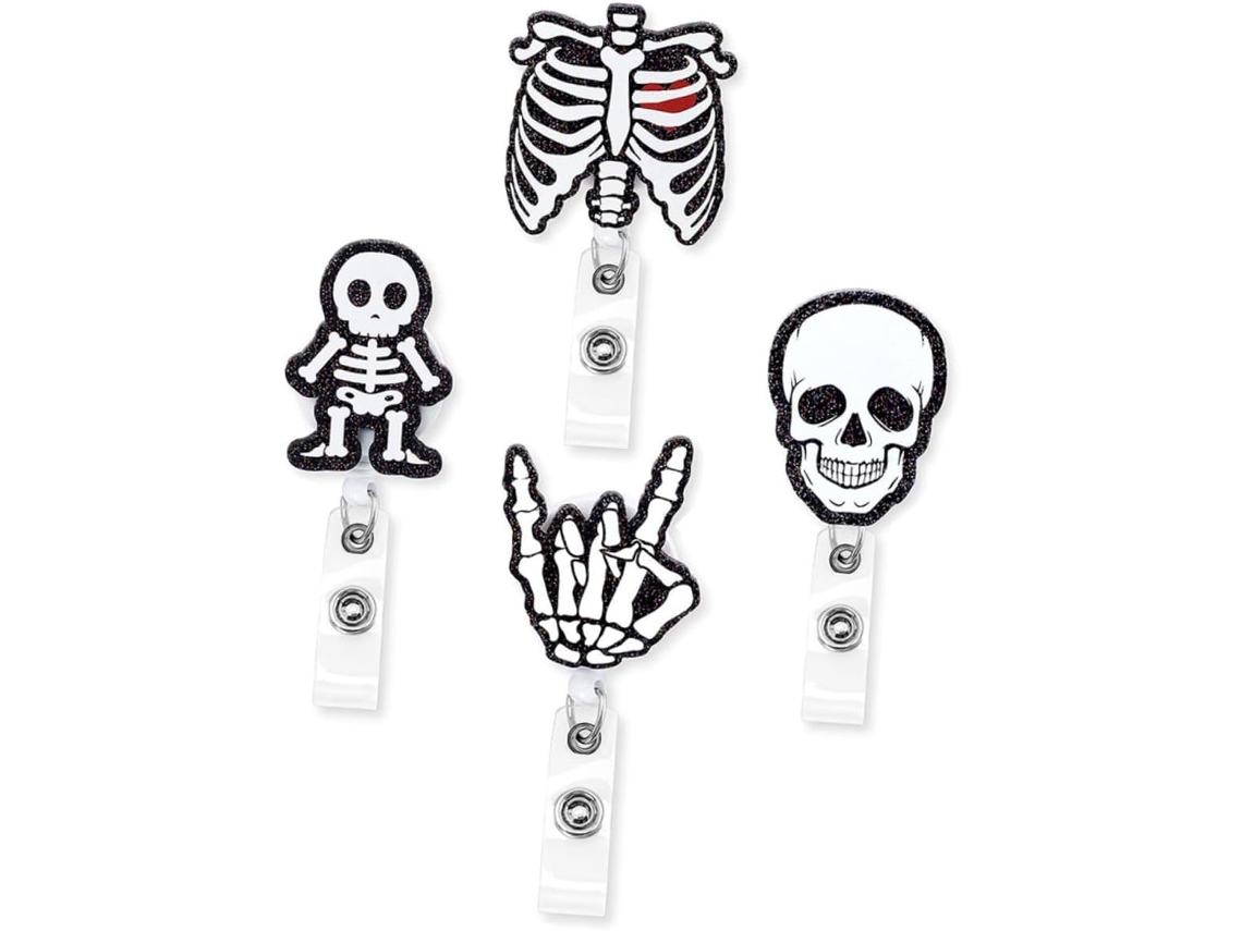 Cabilock Porta Crachás Retrátil De 4 Peças Com Design De Caveira Em Acrílico E Metal, Clipe Confiável Seguranças E
