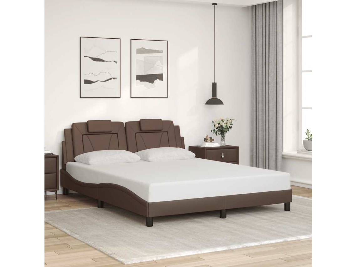 Vidaxl Estrutura De Cama Viana Sem Colchão 160x200cm Couro Artificial Castanho