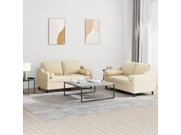 Vidaxl 2 Pcs Conjunto De Sofás Com Almofadas Tecido Cor Creme