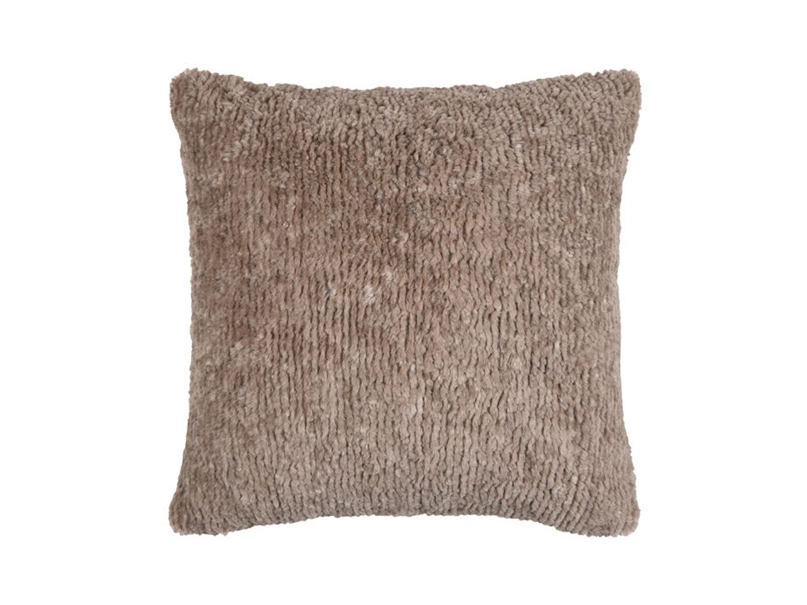 Coussin Quadrado Imitação De Pele Com Frente Em Veludo Taupe 45x45 Cm