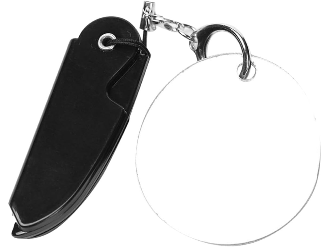 Caneta multifuncional e compacta dobrável em acrílico para residências com espelho oval.