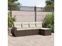 Vidaxl 5 Pcs Conjunto Sofás P/ Jardim C/ Almofadões Vime Pe Castanho