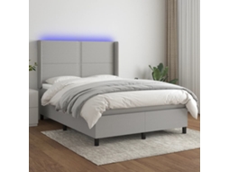 Vidaxl Cama Box Spring C/ Colchão E Led 140x200 Cm Tecido Cinza-claro