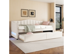 Daybed, 90x200cm Com Cama Cama-cama, Sofá-cama, Cama De Solteiro (sem Colchão), Design De Luz Ambiente, Linho, Estilo Minimalista, Bege-op