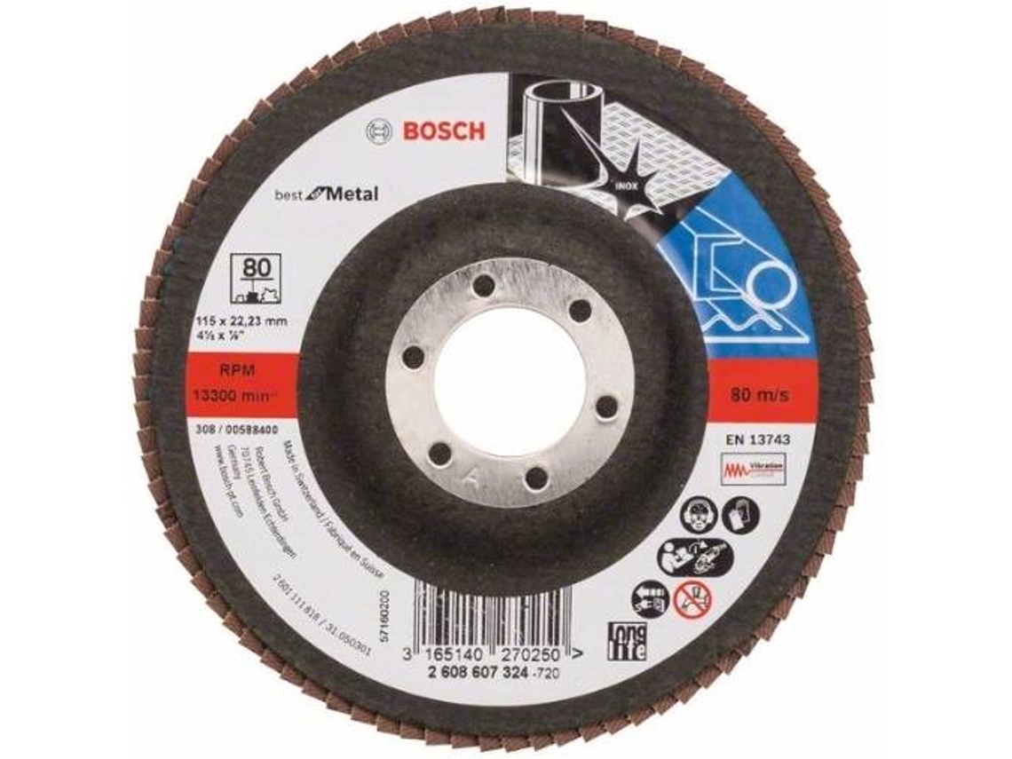 Disco de Lixa BOSCH em Lamelas X571 - Best para Metal D= 115 mm; G= 80 - Direito