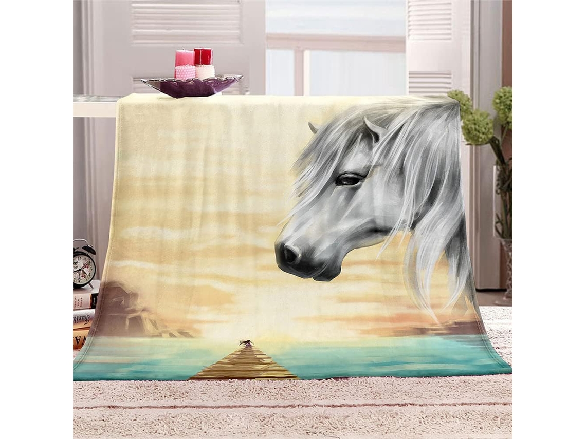 Manta de Flanela Fansu Estampa 3d Cavalos Colcha Inverno Macia e Fofa Microfibra para Sofá Adequada Adultos Cr