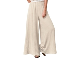 Calça feminina de perna larga com cintura elástica, modelo 2026, estilo solto e casual, de alta qualidade.