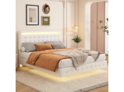 Cama Plana Led Suspensa Pu Cabeceira Ajustável 140x200 Branca