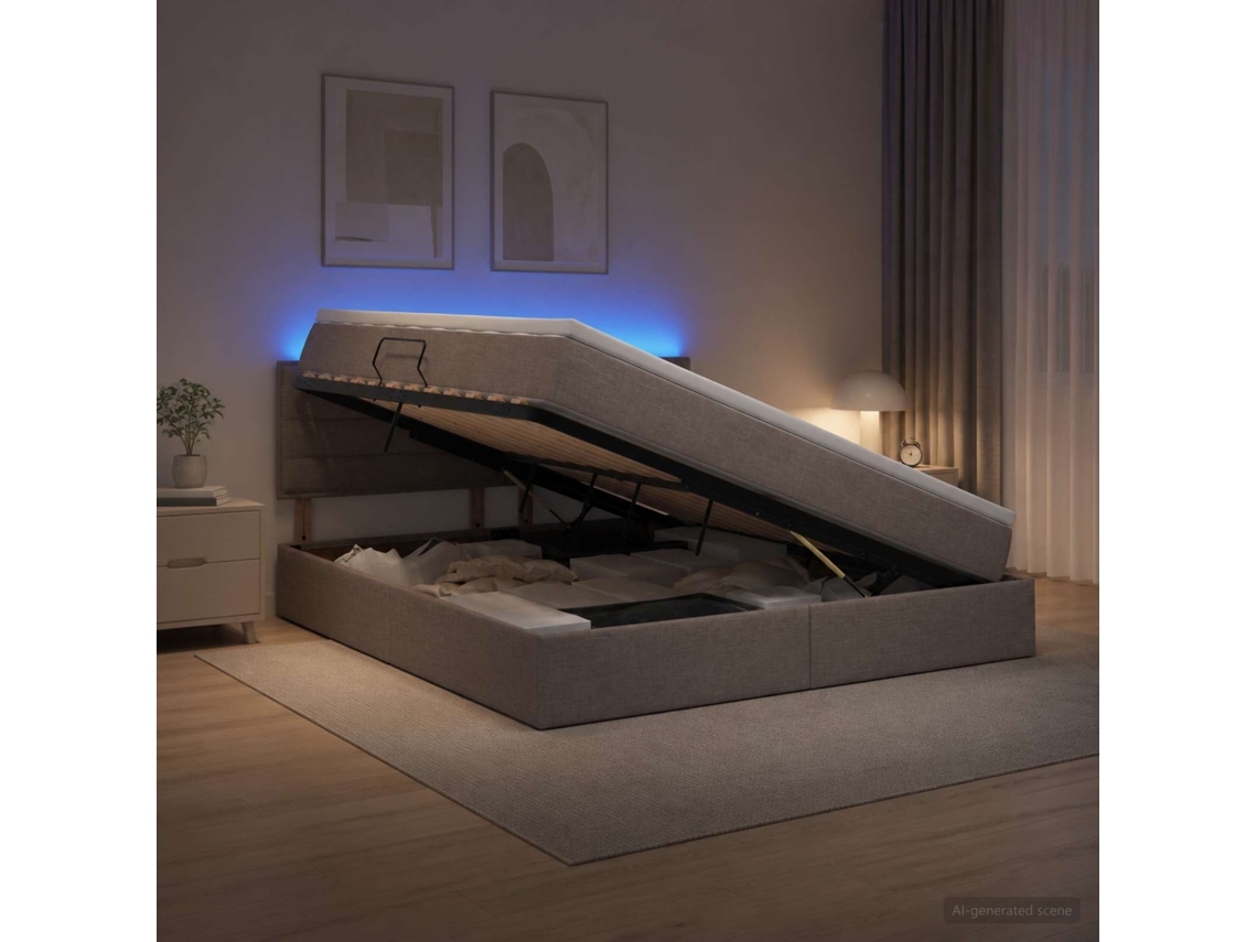 Vidaxl Cama De Armazenamento Led Com Colchão Cinzento-acastanhado