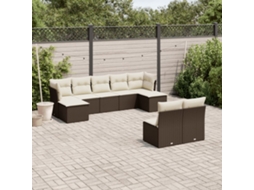 Vidaxl 9 Pcs Conjunto Sofás P/ Jardim C/ Almofadões Vime Pe Castanho