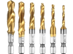 Conjunto de 6 Brocas de Taladro e Rosca HSS, métricas, ponta de desbaste, para metal e madeira | S/MARCA