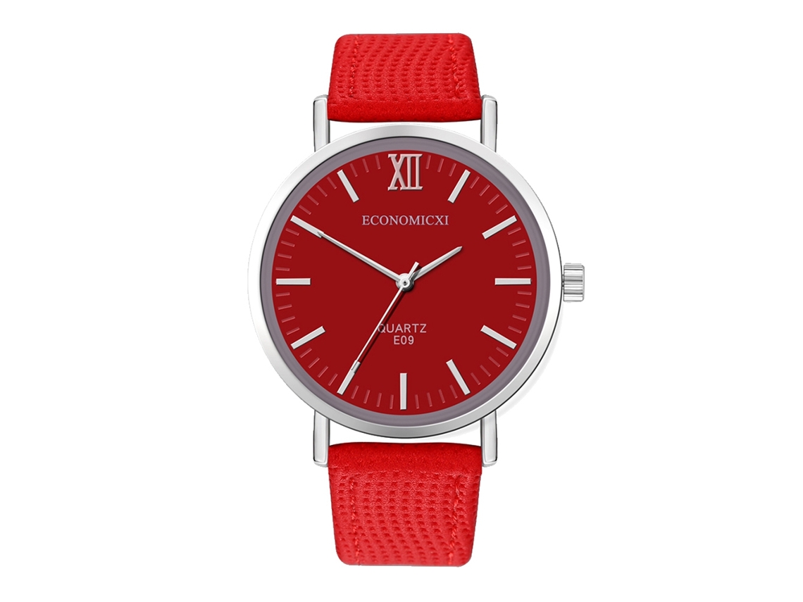 Reloj De Pulsera De Cuarzo Casual Para Mujer Y Hombre Con Correa De Cuero Pu Rojo