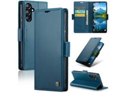 Capa Para Samsung Galaxy A16 5g De Couro Com Textura De Lichia E Fecho Borboleta Com Proteção E Sistema Rfid Antirroubo Azul