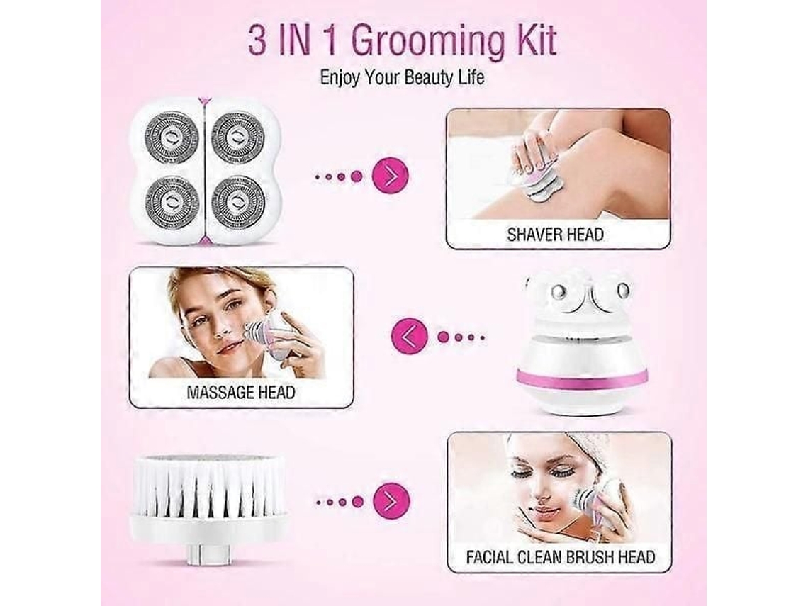 Barbeador Elétrico 3 em 1 para Mulheres: Massageador Facial e Limpador de Escova Facial. GOKOCO