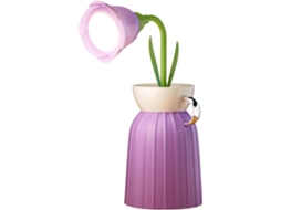 Mesa com base em formato de flor, com luz de leitura removível e design elegante.