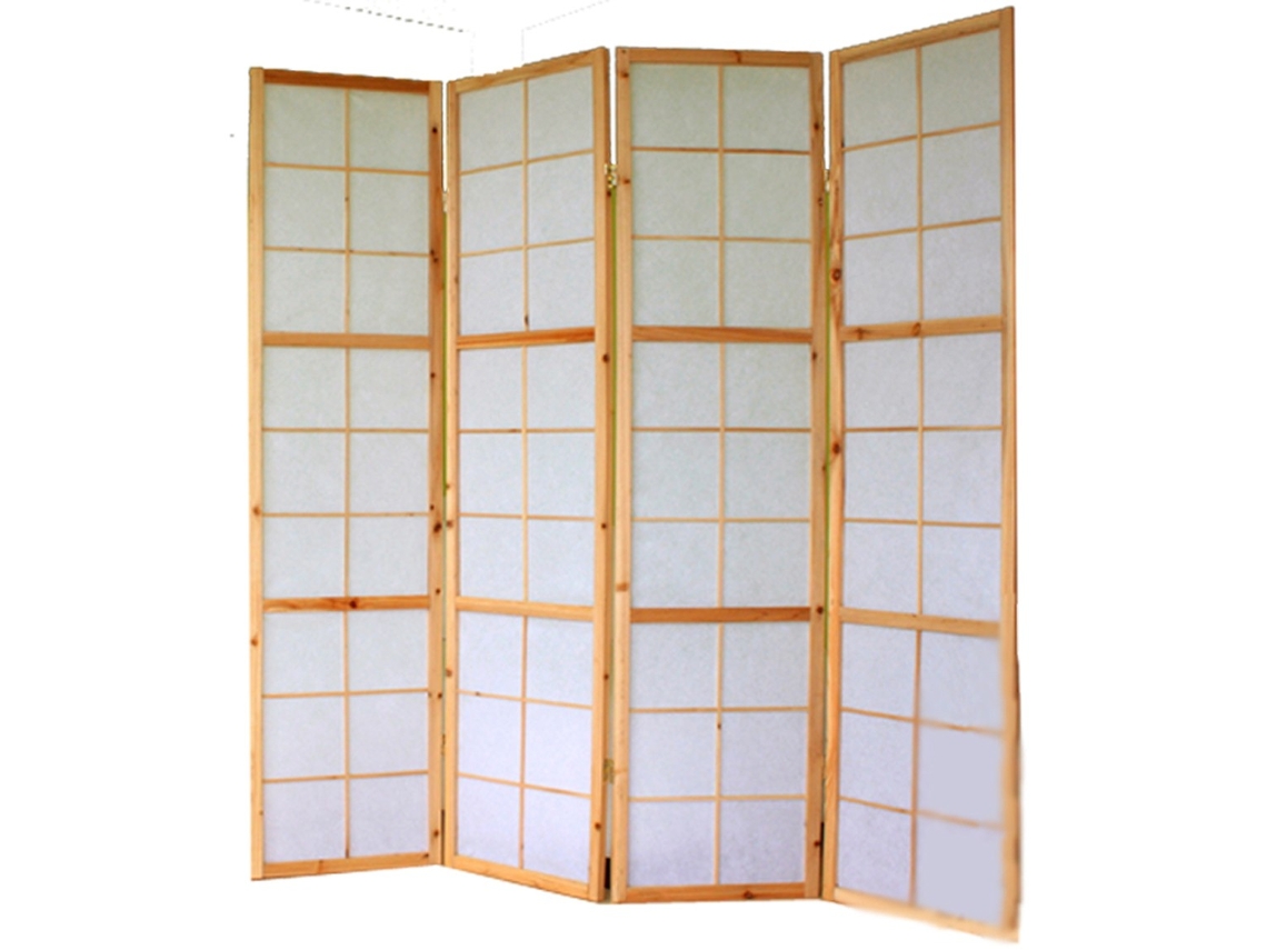 Biombo dobrável de 4 painéis em madeira natural e papel de arroz, 175x176cm, Par06034