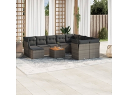 Vidaxl 11 Pcs Conjunto Sofás De Jardim C/ Almofadões Vime Pe Cinzento