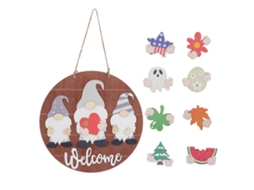 Placa De Porta De Madeira Diy Com Decorativos Intercambiáveis Para Festivais
