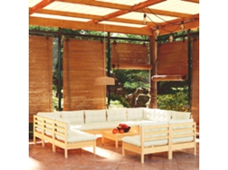 Vidaxl 12 Pcs Conjunto Lounge Jardim C/ Almofadões Creme Pinho Maciço