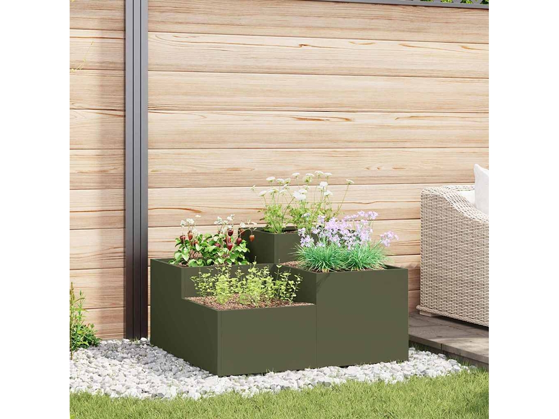 Vidaxl Vaso De Jardim Verde-oliva 100 X 100 X 48 Cm Aço