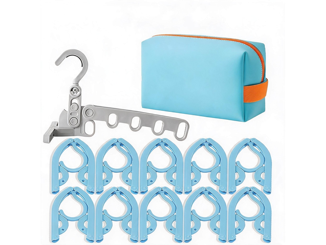 Conjunto Cabides CHRUI Dobráveis Viagem 10 Cabides + Cabide 5 Furos + Bolsa (azul)