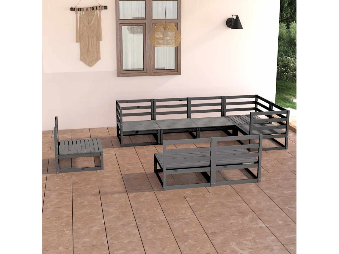 Vidaxl 8 Pcs Conjunto Lounge De Jardim Pinho Maciço Cinzento