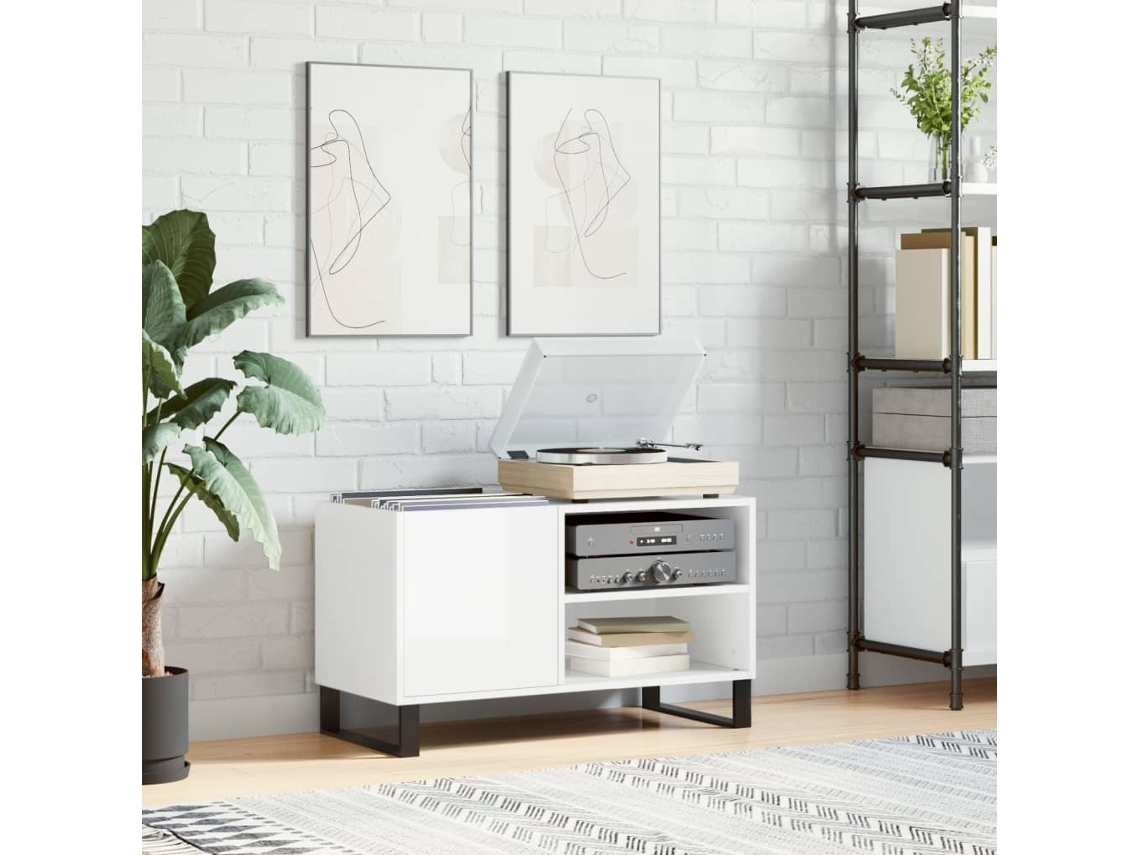 Armário P/ Discos 85x38x48 Cm Deriv. Madeira Branco Brilhante Lovely Home