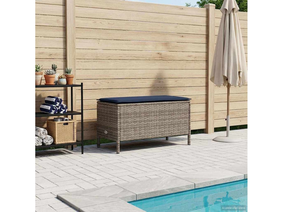 Vidaxl Pufe De Jardim Cinza E Azul Marinho 80 X 38 X 42 Cm