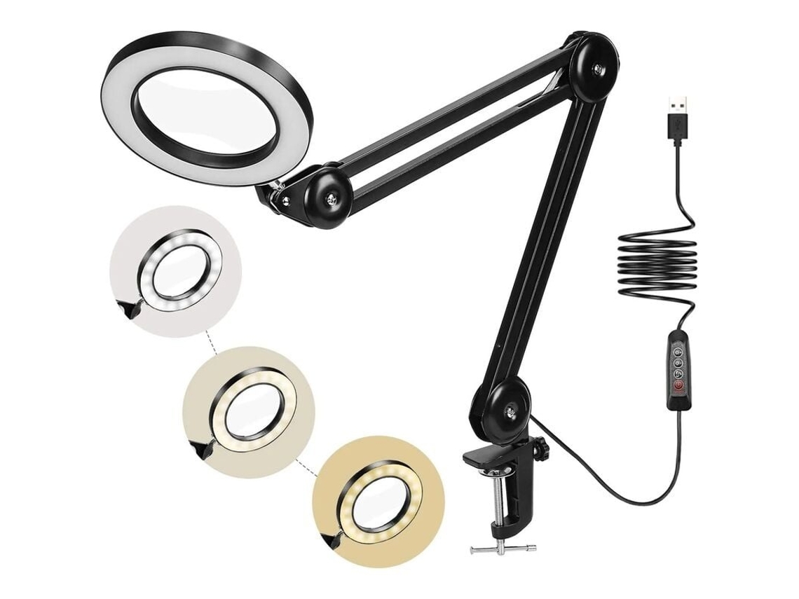 Lurelia Luminária Com Lupa 5x, Com 72 Led, 3 Modos De Luz E 10 Níveis De Brilho, Com Clipe, 4 Polegadas Para Leitura E Trabalhos De Precisão