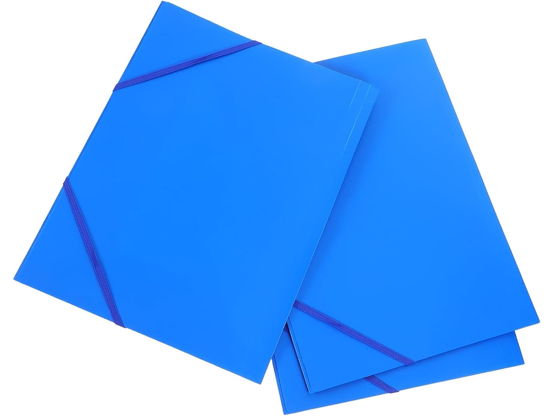 Organizador de Documentos Cabilock Azul em Plástico com Elástico Duplo, Conjunto com 3 Pastas Expansíveis
