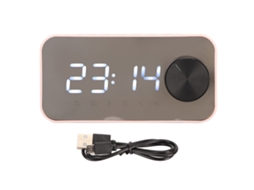 Aetheria alto falante Bluetooth Sem Fio com Relógio Alarme Espelho, Tela de Temperatura e Rádio Fm Rosa