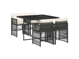 Conjunto 5 de jantar p/ jardim c/ almofadões VIDAXL vime PE preto