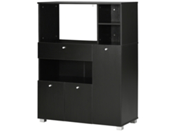 Aparador Auxiliar Para Microondas Buffet De Cozinha Com 2 Armários Com Portas 1 Gaveta E Prateleiras 90x40x120 Cm Preto