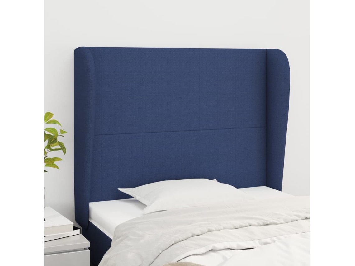 Vidaxl Cabeceira De Cama C/ Abas Tecido 93x23x118/128 Cm Azul
