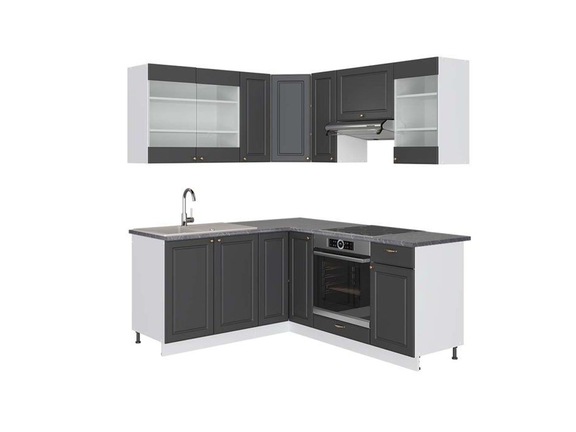 Cozinha de canto Fame-Line, 160 x 190 cm, PT Antracite, Antracite-dourado/branco, Vicco