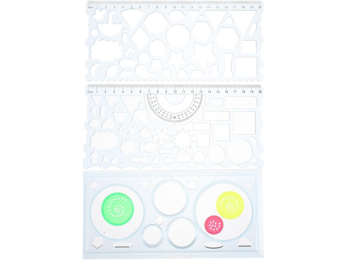 Conjunto De 3 Peças Com Régua Geométrica E Gabarito Para Desenho, Kit Criativo De Plástico Para Estudantes E Festas Cor